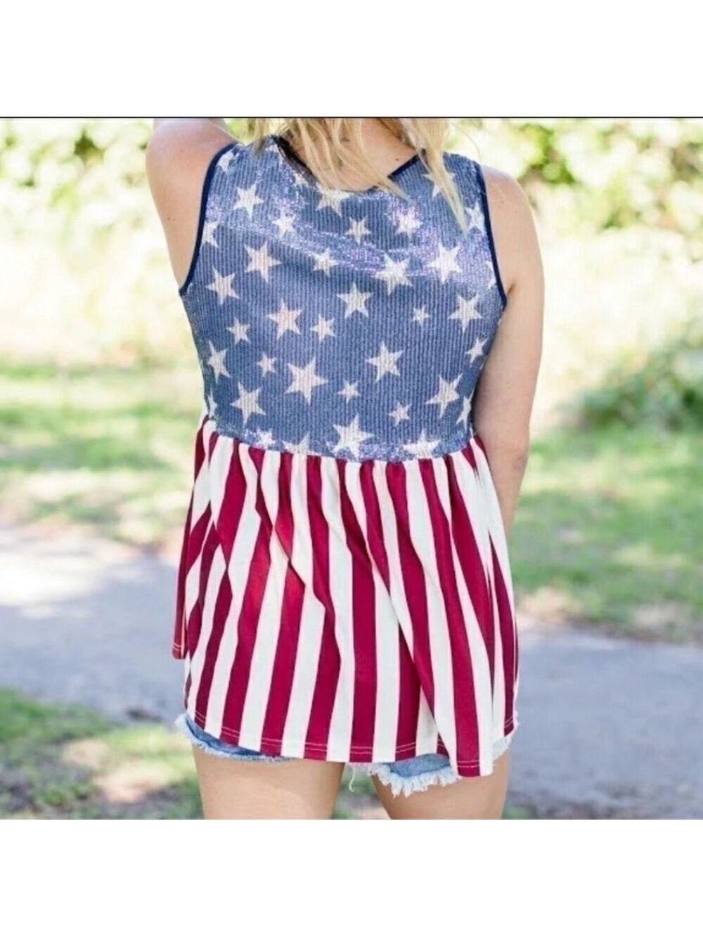 NWOT Crazy Train patriotic Sparkle Spangled bling sequin Tank top sz Small - Med - Picture 6 of 9
